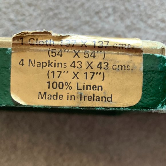 Vintage Irish Linen Green Tablecloth & 4 Napkins Chrysanthemum Design - Picture 5 of 6